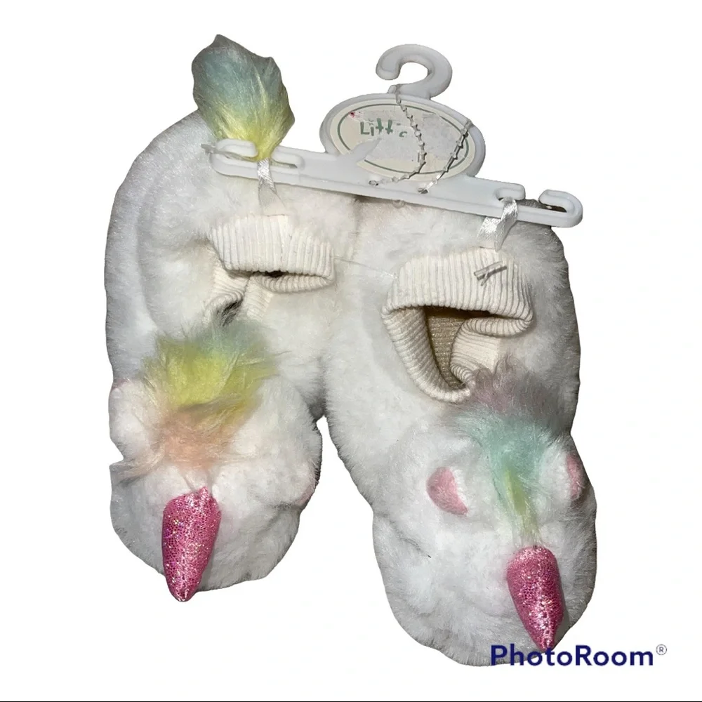 Little Me Baby Girl Unicorn Slippers | Rainbow Pastel | 0-6 Months NWT